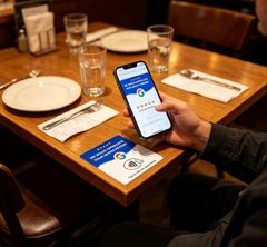 Review card on a restaurant table